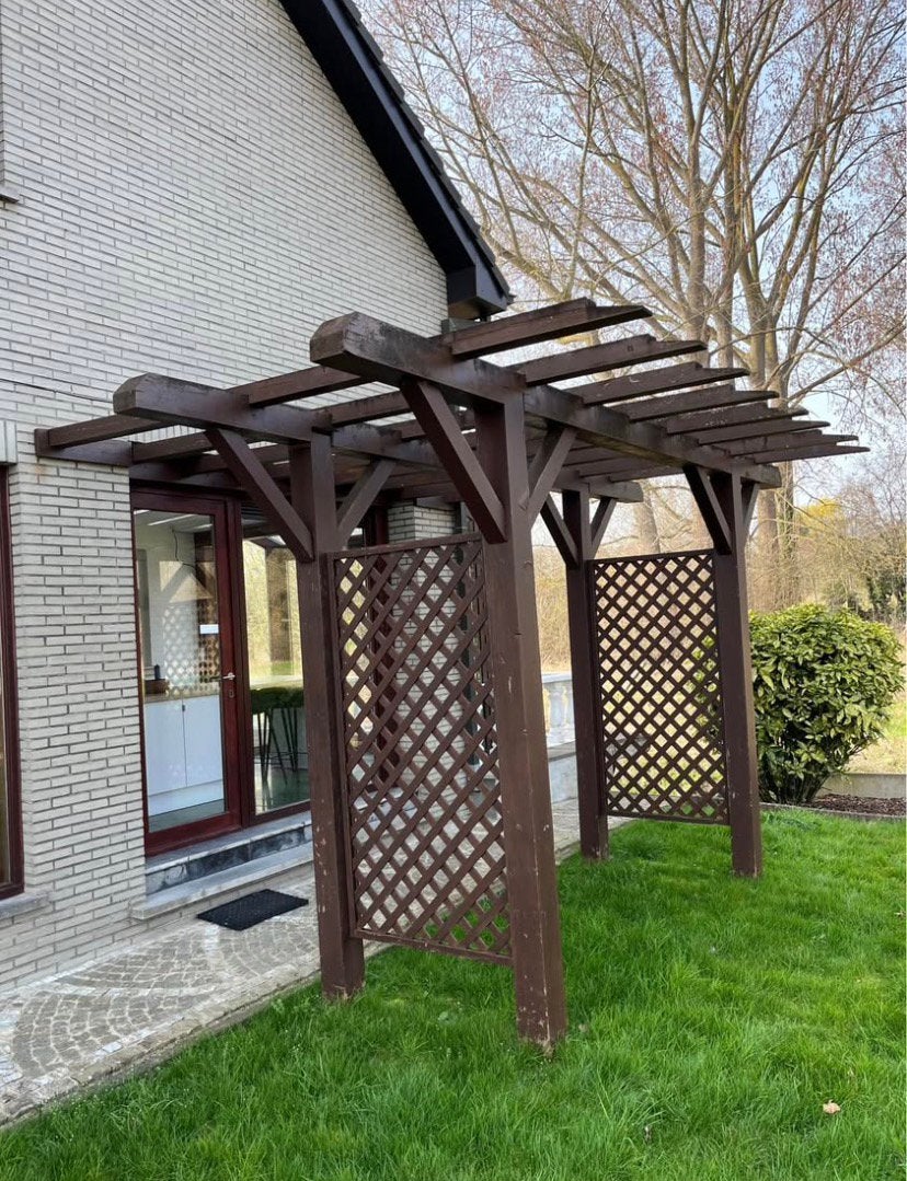 Houten pergola / terrasoverkapping – massief hout, Ophalen, Zo goed als nieuw