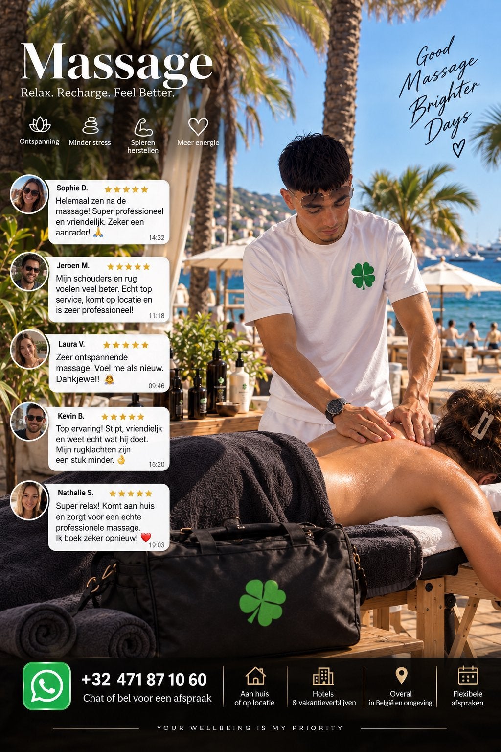 Nek, schouders & voeten massage aan huis, Enlèvement