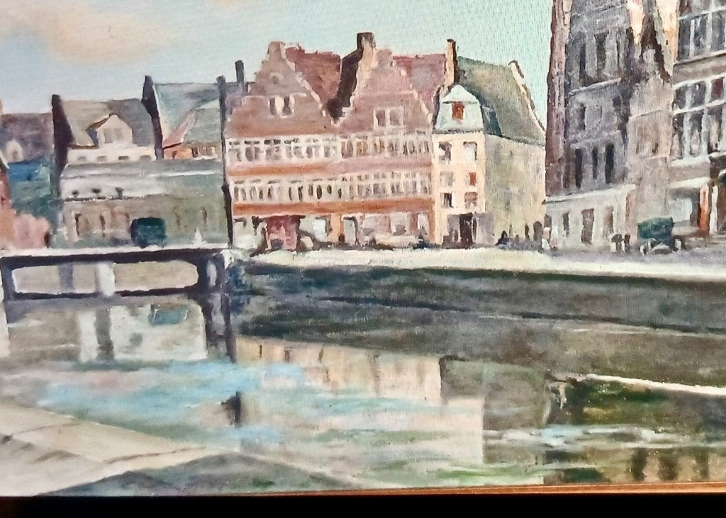 Peinture à l'huile : Gand avec vue sur le Graslei., Antiquités & Art, Art | Peinture | Classique, Peinture à l'huile, Signé, Enlèvement