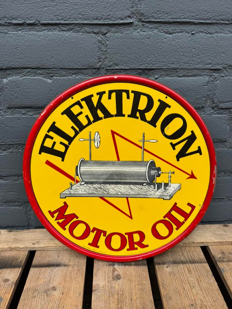 Ancien panneau d'affichage pour huile moteur Elektrion, Collections, Marques & Objets publicitaires, Utilisé, Panneau publicitaire