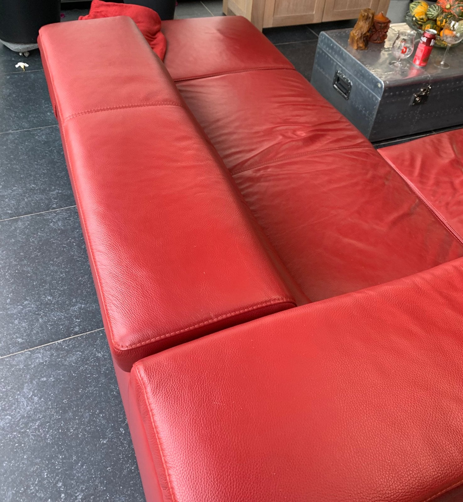 Te koop leren hoek salon rood, Ophalen, Gebruikt, Leer