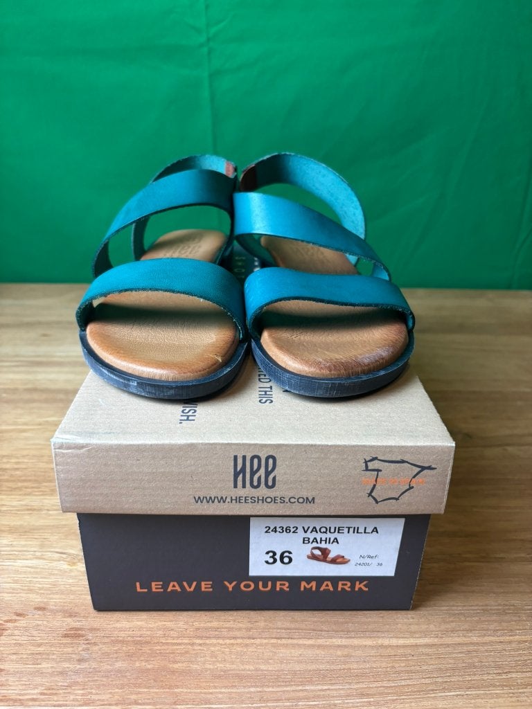 HEE 24362 Bahia turquoise leren sandalen maat 36, Enlèvement ou Envoi, Comme neuf, Bleu, Sandales et Mûles