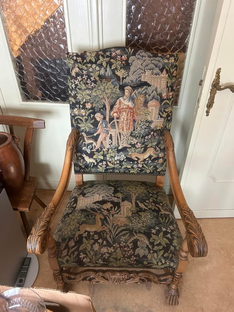 Antieke fauteuil met prachtig Gobelin jachttafereel, Antiek en Kunst, Ophalen