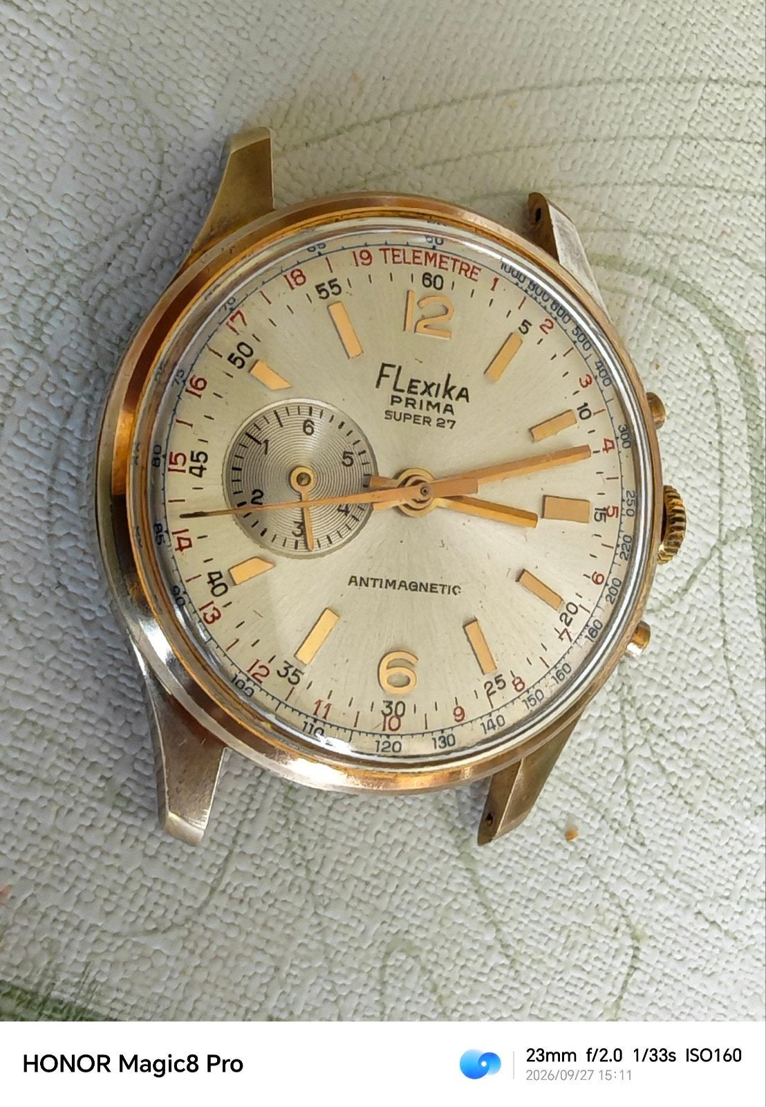 Fexika – Chronographe vintage 18K / 0.750 – Télémètre – Anti, Ophalen of Verzenden, Goud, Goud