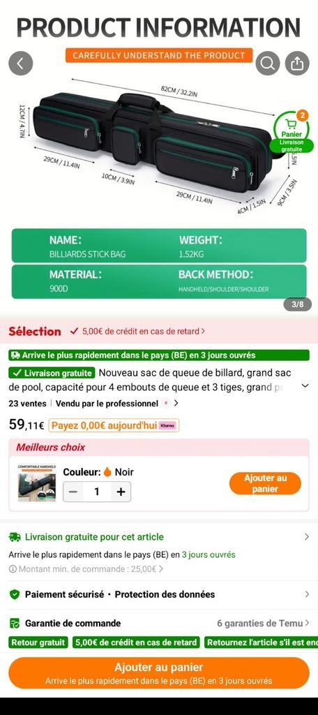 étui pour queue de billard