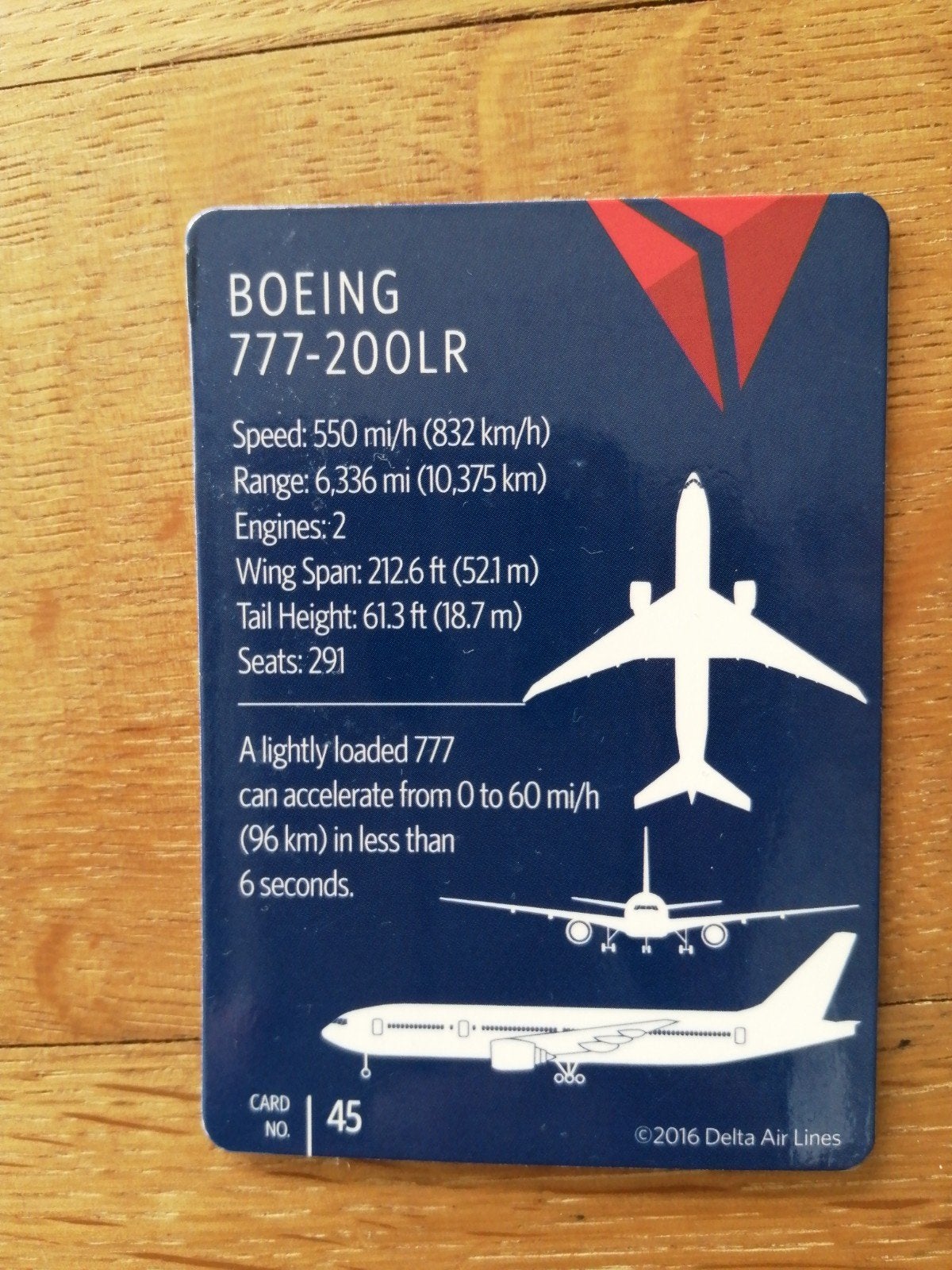 Carte de collection de Delta Airlines N 45. 2016. Boeing 77, Enlèvement ou Envoi, Comme neuf, Carte, Photo ou Gravure