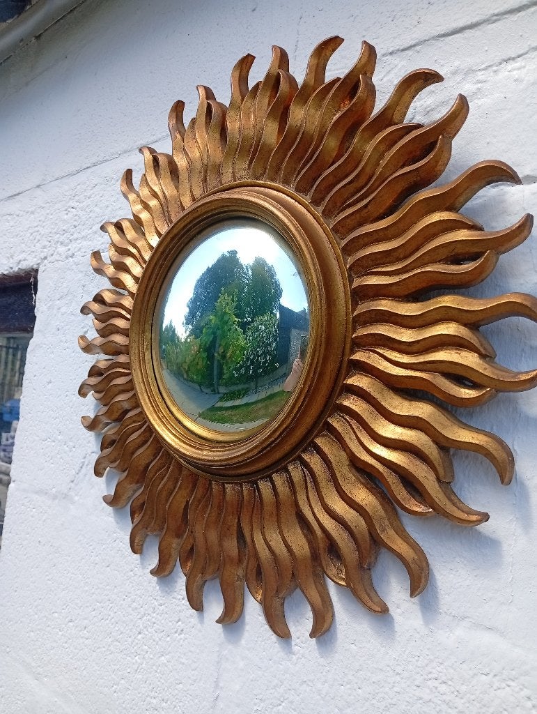 Vintage zonnespiegel van 48 cm met gouden heksenoog uit 1960, Ophalen
