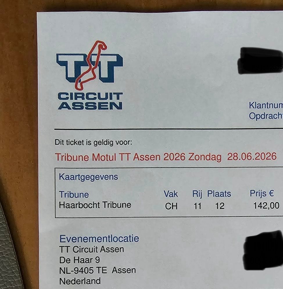 2 places moto GP Assen 28/06/26, Tickets & Billets, Événements & Festivals, Deux personnes