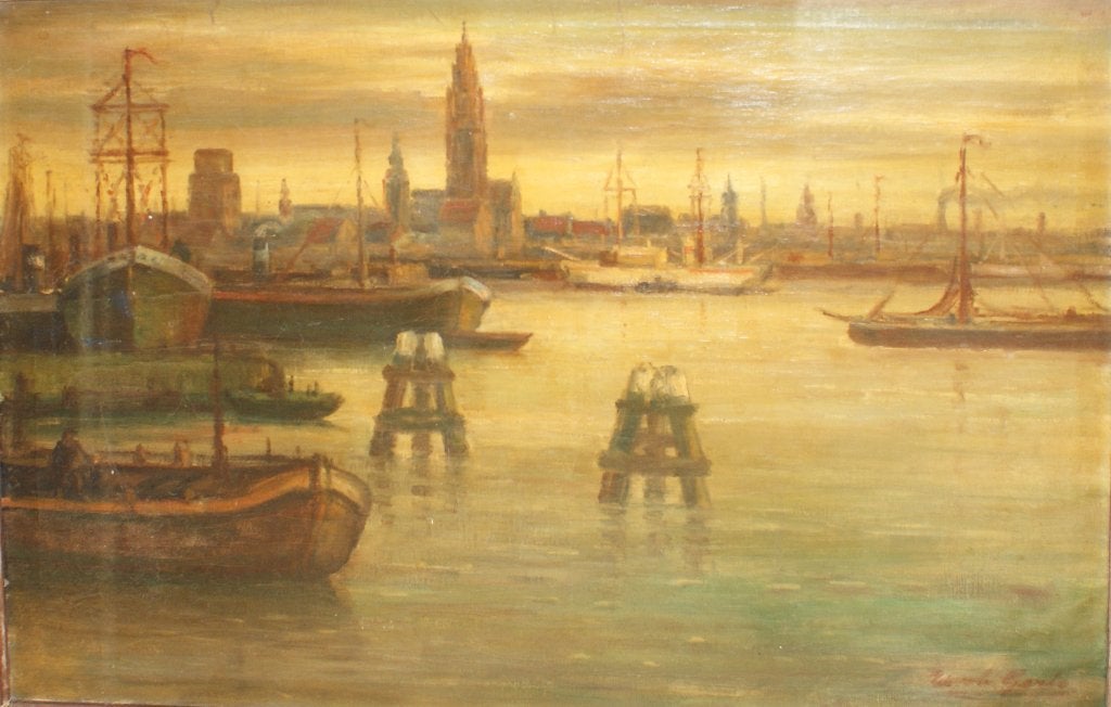 Urbain Gerlo (1897-1986): Zicht op Antwerpen (O/D, 117x86cm), Antiek en Kunst, Ophalen, Gesigneerd, Olieverf