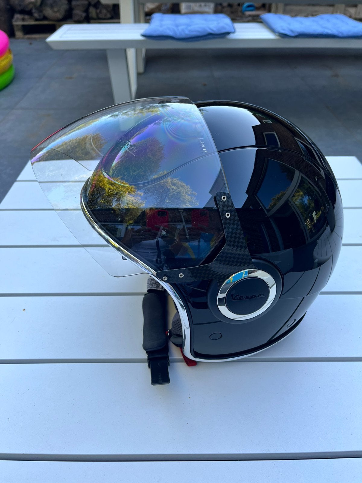 Casque Vespa Noir brillant L impeccable, Vélos & Vélomoteurs, Casques de cyclomoteur, Enlèvement, Utilisé, Large