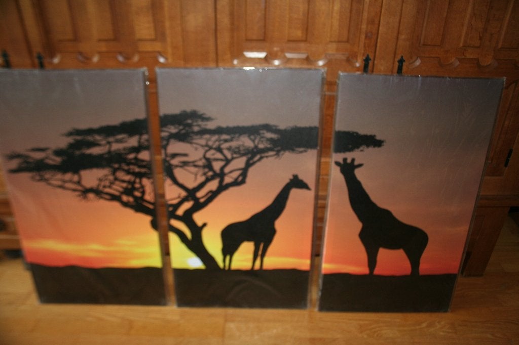 Wanddecoratie 3-luik Giraffe 160X90 XXL, Huis en Inrichting, Modern, Ophalen
