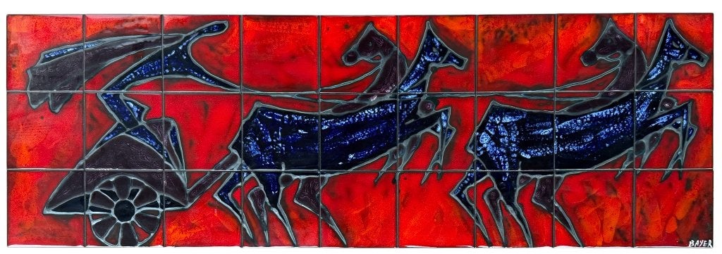 Grote vintage wanddecoratie Bayer, Pierre/céramique, 30 cm, Rouge, Décoration murale