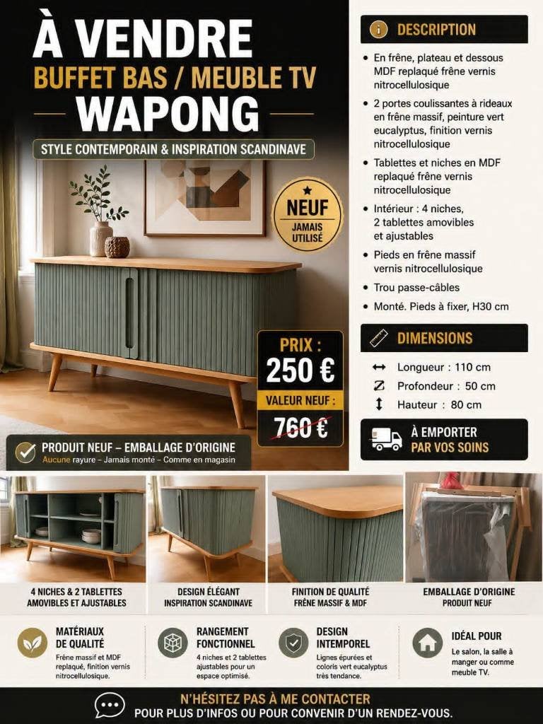 La Redoute Wapong onderkast, Ophalen, Overige materialen, 100 tot 150 cm, Nieuw