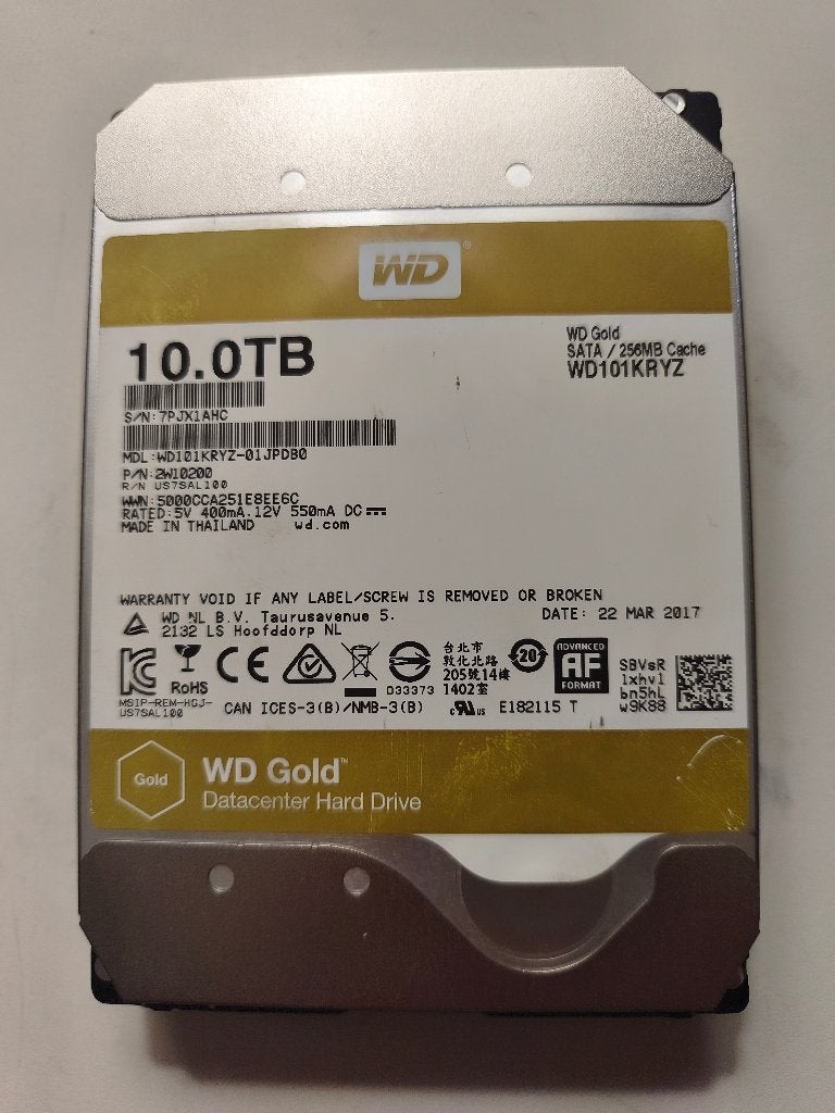 WD Gold 10TB Harde Schijf SATA 3.5 - Datacenter - SMART 100%, Computers en Software, Intern, Western Digital, 10 Tb, Refurbished
