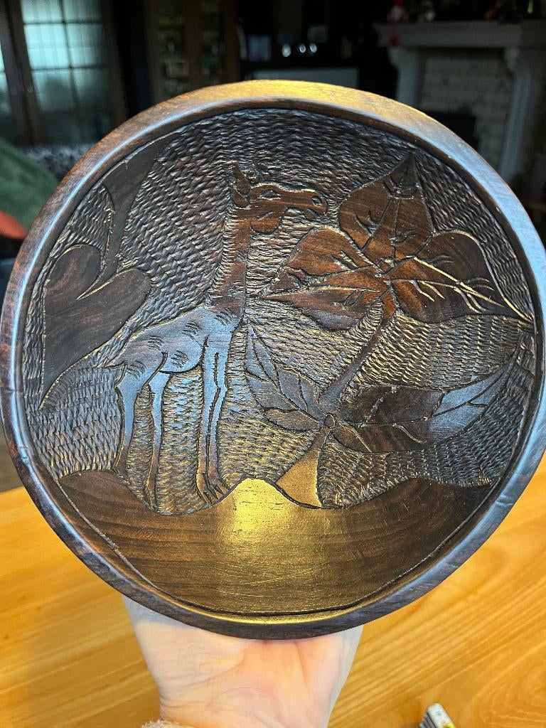 Vintage Afrikaans houten bord houtsnijwerk Giraffe, Ophalen of Verzenden