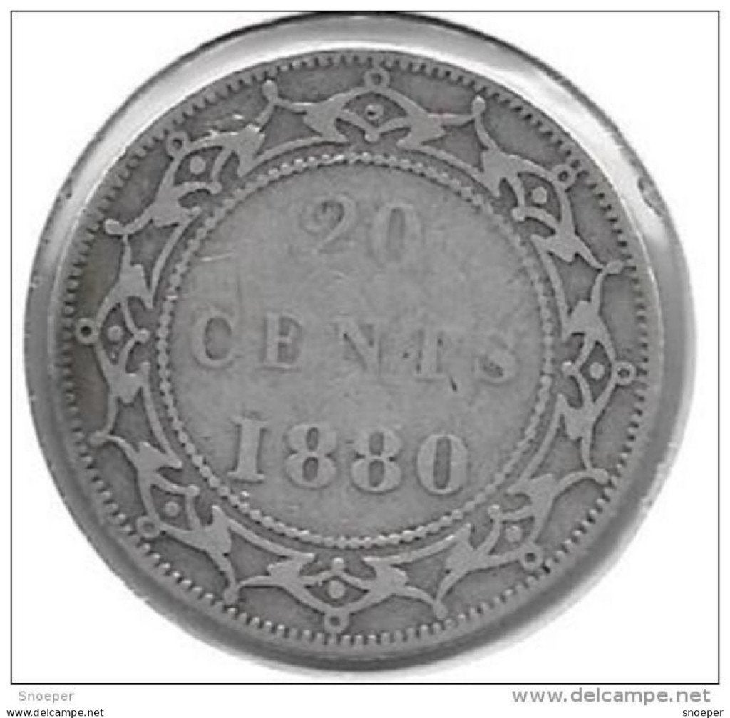 canada New foundland 20 cents 1880 km 4 fr+, Postzegels en Munten, Munten | Amerika, Verzenden, Noord-Amerika, Losse munt