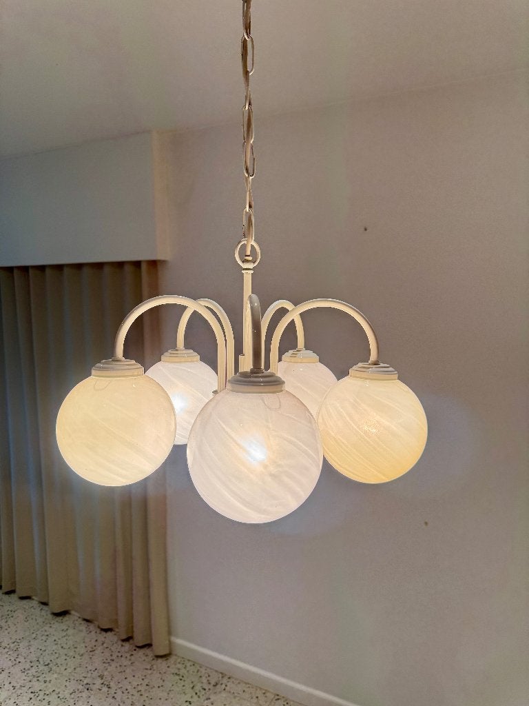 Vintage Space Age kroonluchter / luster / hanglamp, Ophalen, Gebruikt, Glas, E27 (groot)