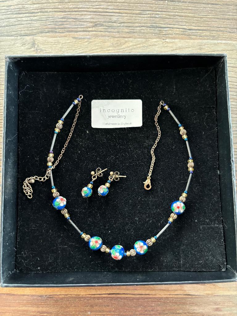 Incognito juweelset ketting oorbellen, Ophalen of Verzenden, Gebruikt, Blauw