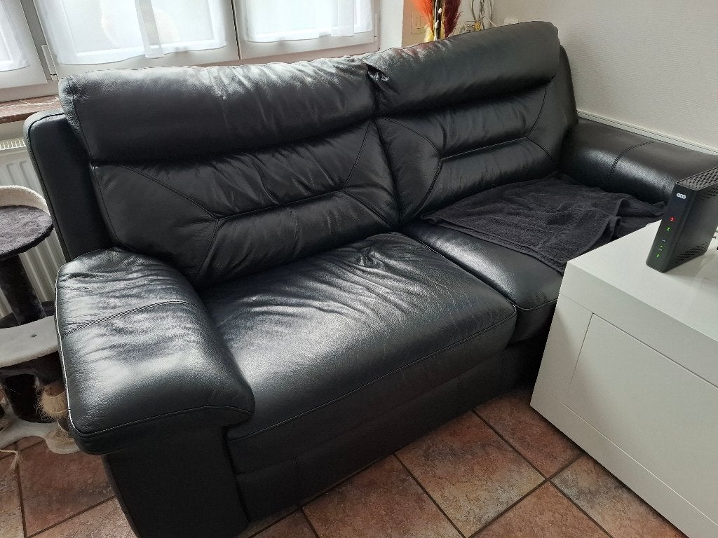 Salon, Huis en Inrichting, Fauteuils, Ophalen, Gebruikt, 125 tot 150 cm, En cuir noir