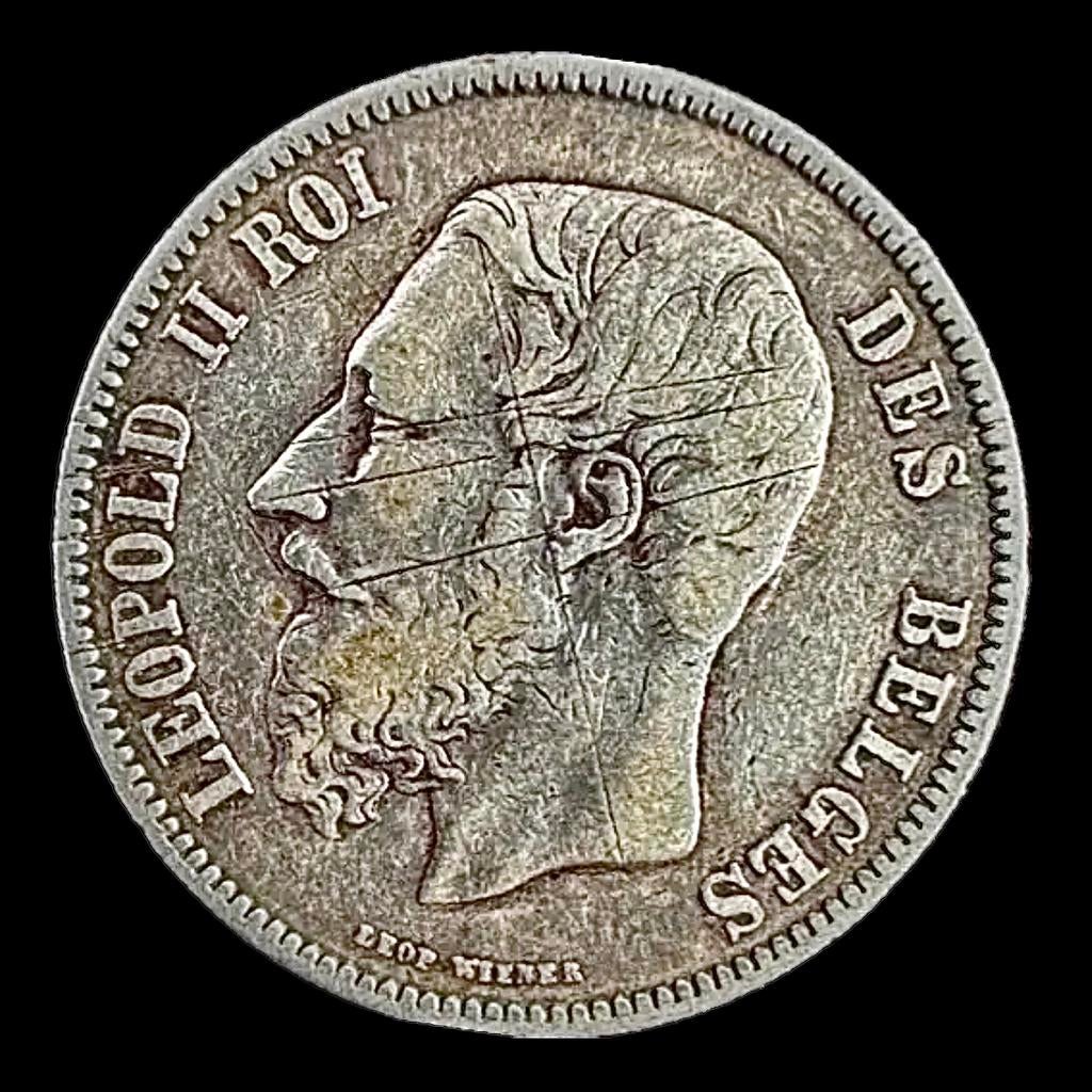 Zilveren 5 Francs Leopold II (1873), Zilver, Ophalen of Verzenden, Losse munt, Zilver