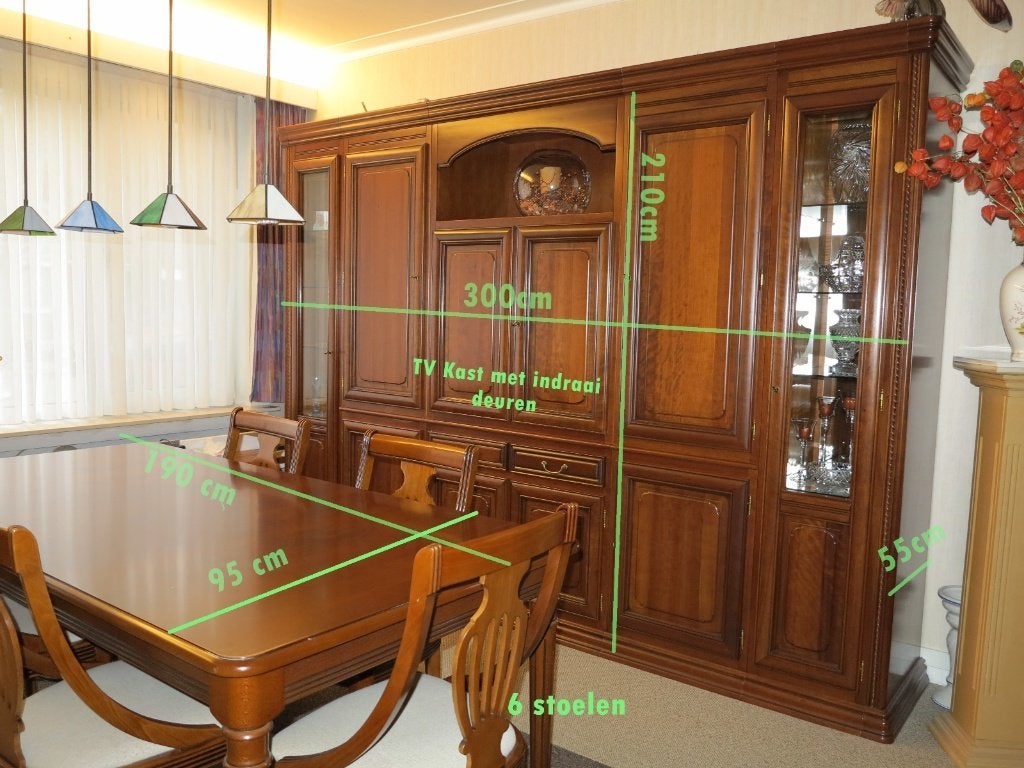Kerselaar houten tafel met stoelen, Enlèvement, Utilisé, Bois, Cinq, Six Chaises ou plus