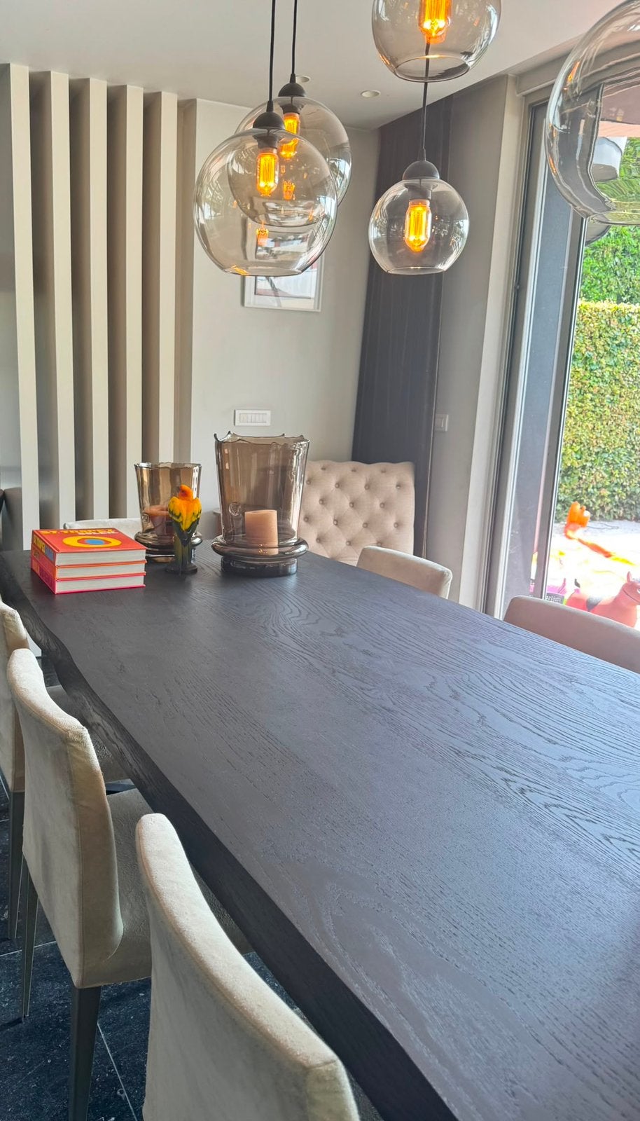 Zwarte massief eikenhouten eettafel, Huis en Inrichting, Tafels | Eettafels, Ophalen, 100 tot 150 cm, 200 cm of meer, Zo goed als nieuw