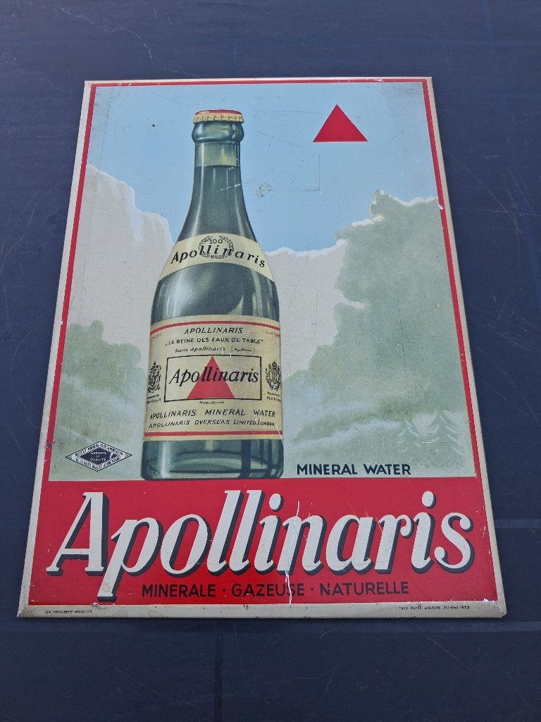 reclamebord  APOLLINARIS  jaar 1955, Verzamelen, Merken en Reclamevoorwerpen, Gebruikt, Reclamebord, Ophalen of Verzenden