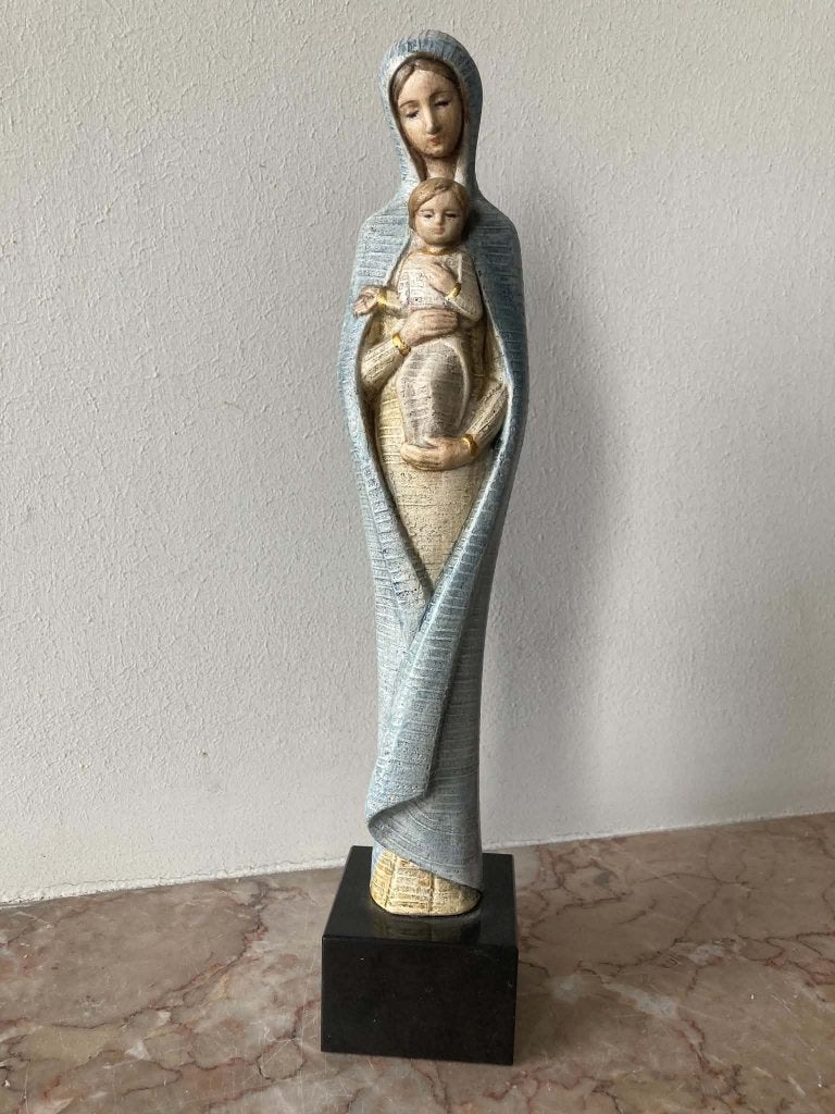 Beeld Maria in Franse steen (31,5 cm), Ophalen of Verzenden, Zo goed als nieuw, Religie