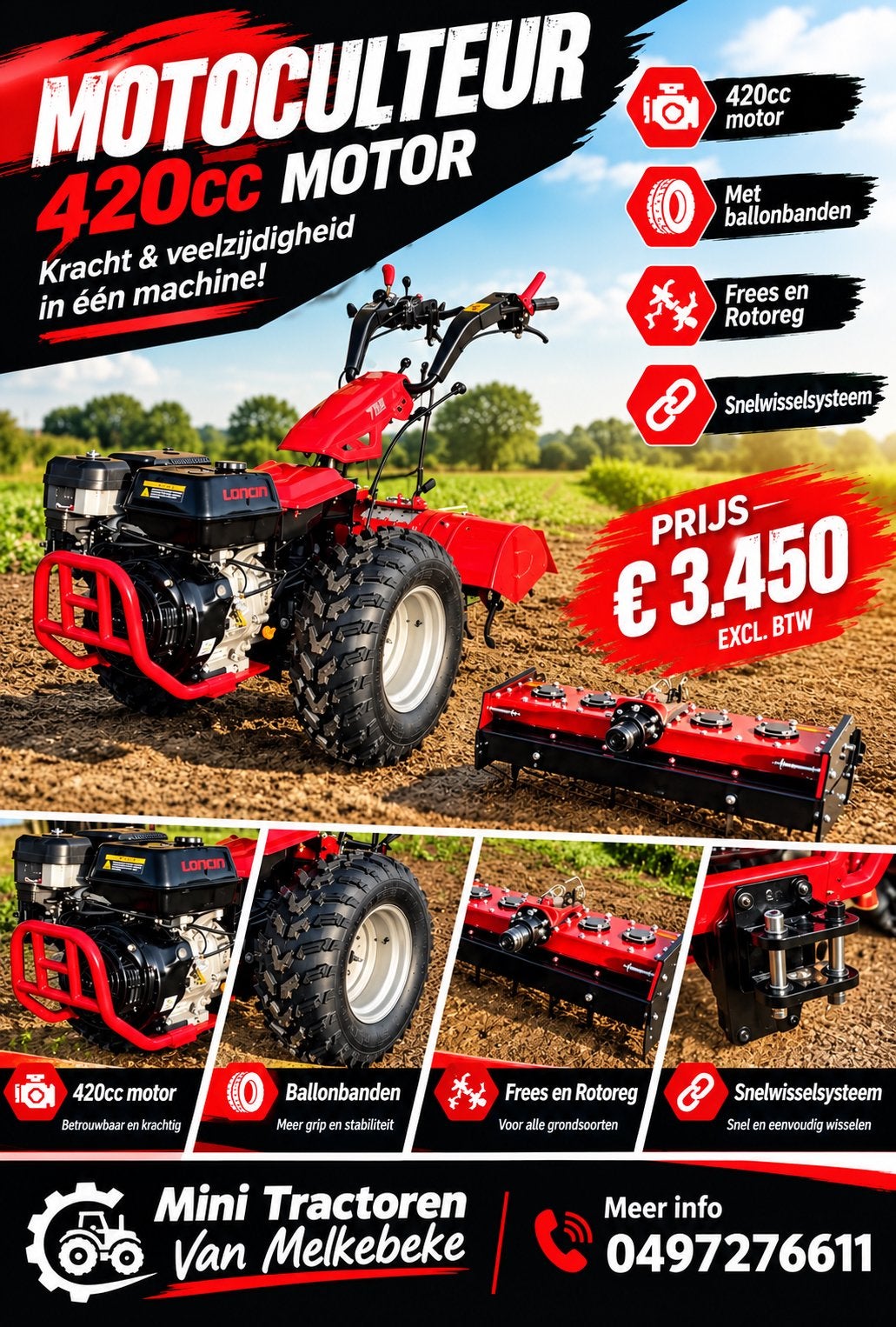Nieuwe motoculteur 420cc, Ophalen of Verzenden
