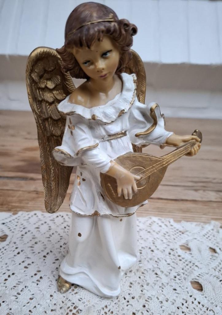 Vintage engel met instrument KERST, 20 cm, Diversen, Kerst, Gebruikt, -, -, Ophalen of Verzenden