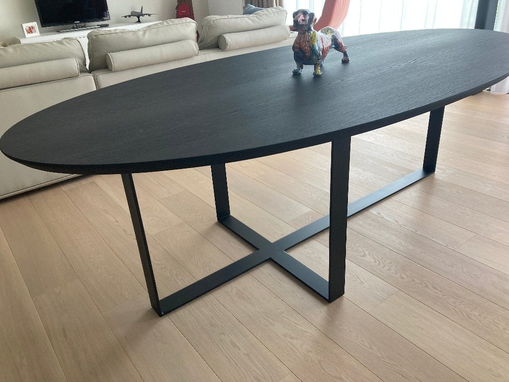 Zwarte eiken eettafel, Huis en Inrichting, Ophalen, 100 tot 150 cm, Eikenhout, 200 cm of meer