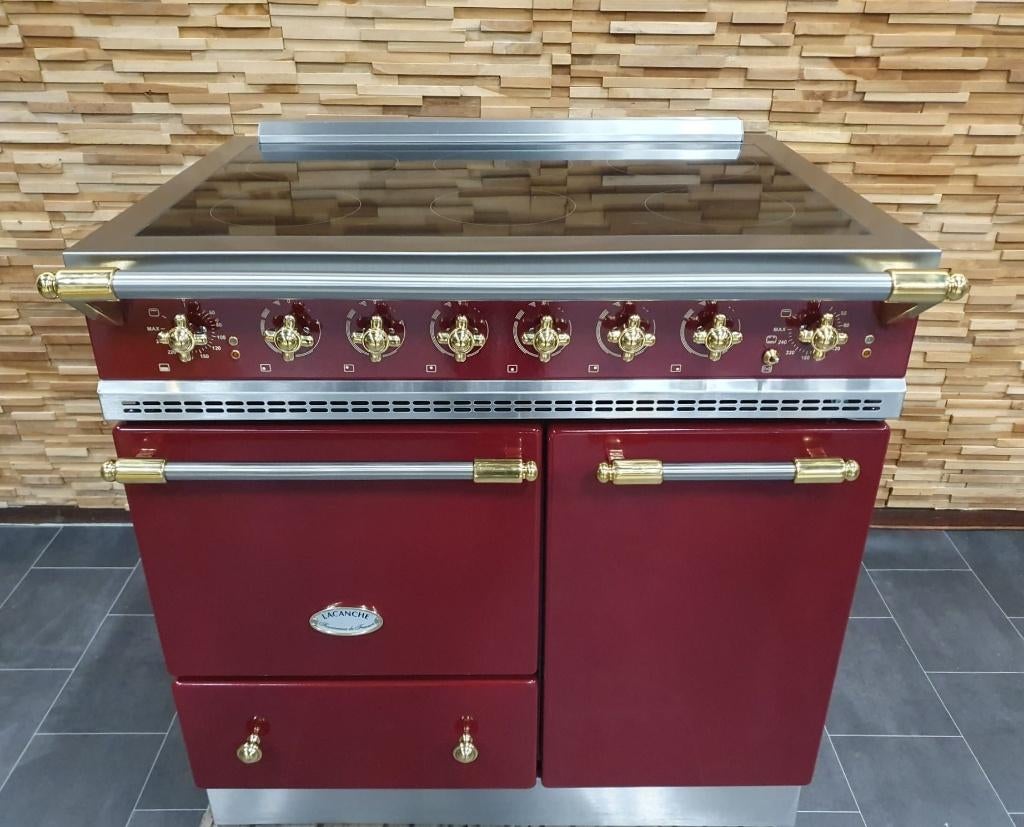 🔥Luxe Fornuis Lacanche 90cm INDUCTIE bordeaux rood messing, Ophalen, 60 cm of meer, Zo goed als nieuw, Energieklasse A of zuiniger