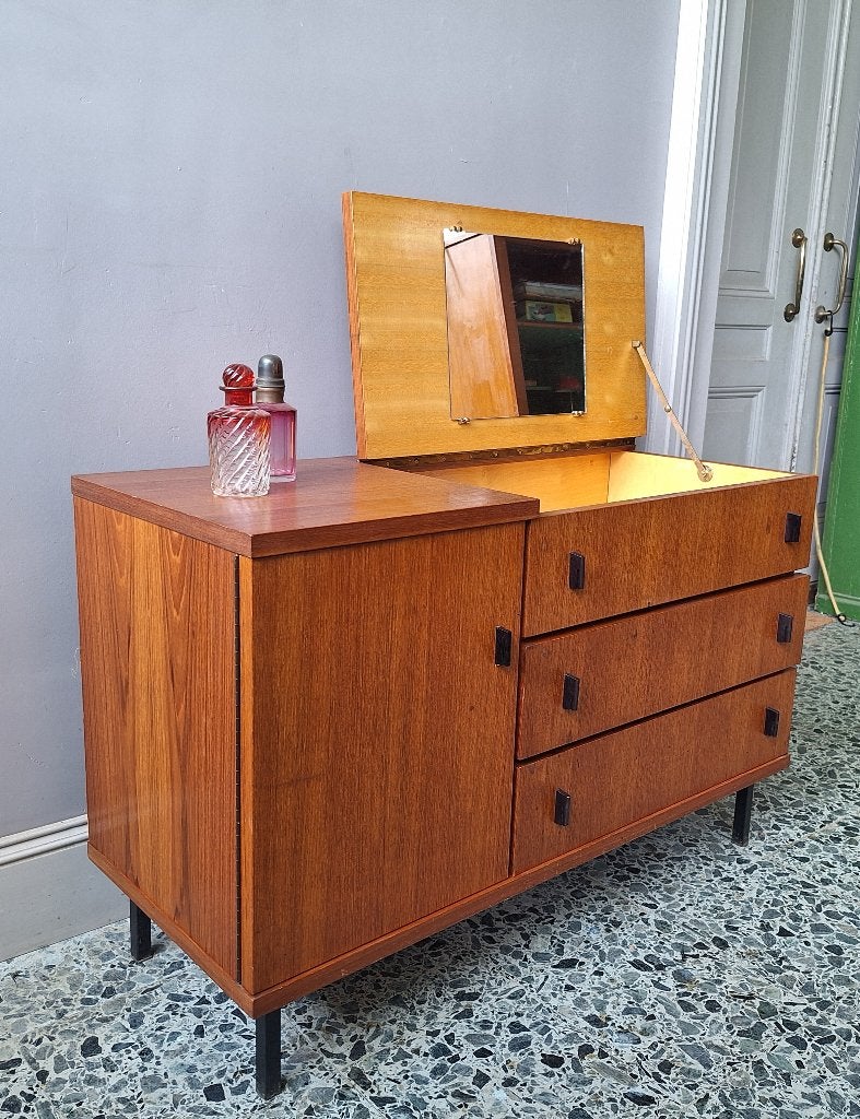 midcentury  design teak toilettafel vintage dressoir 60s, Huis en Inrichting, Kasten | Dressoirs, Gebruikt, 100 tot 150 cm, Verzenden