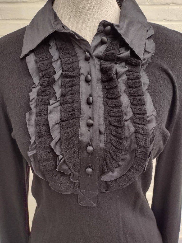 Blouse volantée Class Roberto Cavalli, blanche 46 (40), Taille 38/40 (M), Comme neuf, Roberto Cavalli, Noir