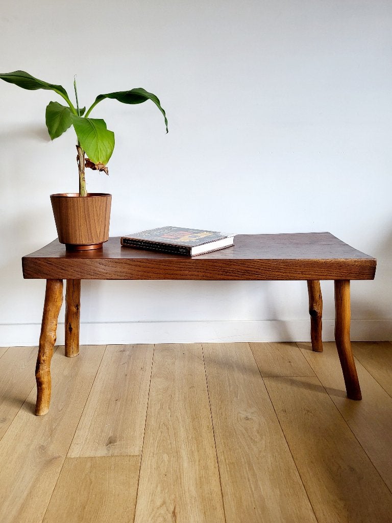 Houten bank, landelijke stijl, brutalist , massief hout,, Antiek en Kunst, Ophalen