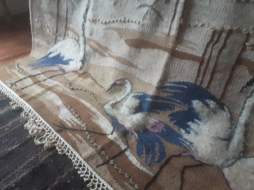 Tapis Tapisserie en laine Motif de grue Rétro Travail manuel, 150 à 200 cm, Comme neuf, 100 à 150 cm, Enlèvement
