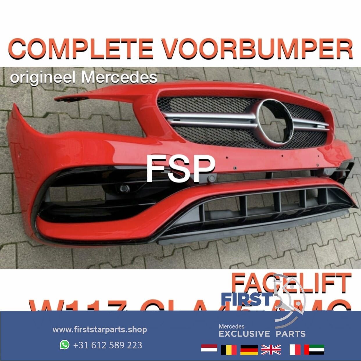 W117 FACELIFT CLA 45 AMG VOORBUMPER COMPLEET ROOD origineel, Gebruikt, -, Voor, Ophalen of Verzenden