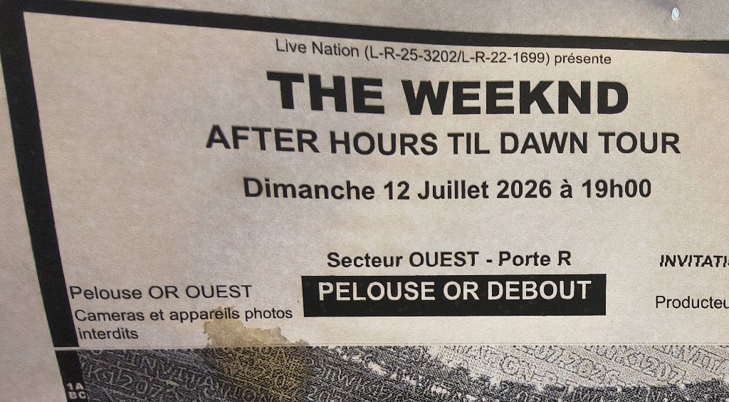 Billets de concert pour The Weekend Paris,  12 juillet 2026, Tickets & Billets, Deux personnes, Juillet