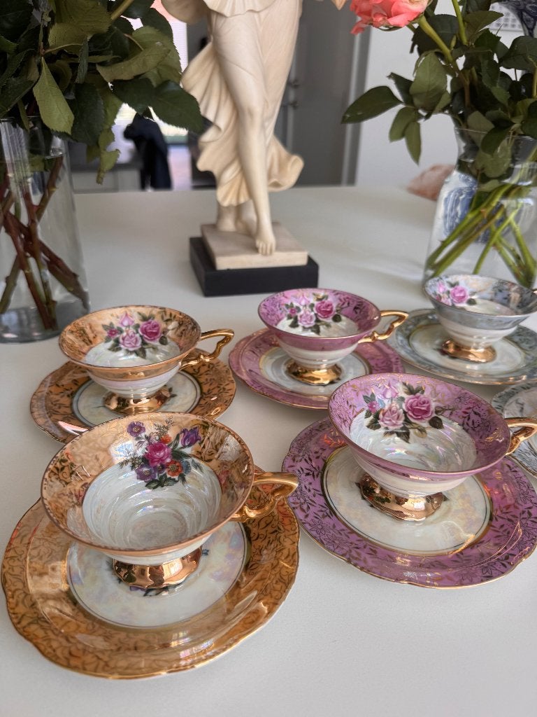 6 vintage porseleinen kop en schotels – Lusterware, Ophalen