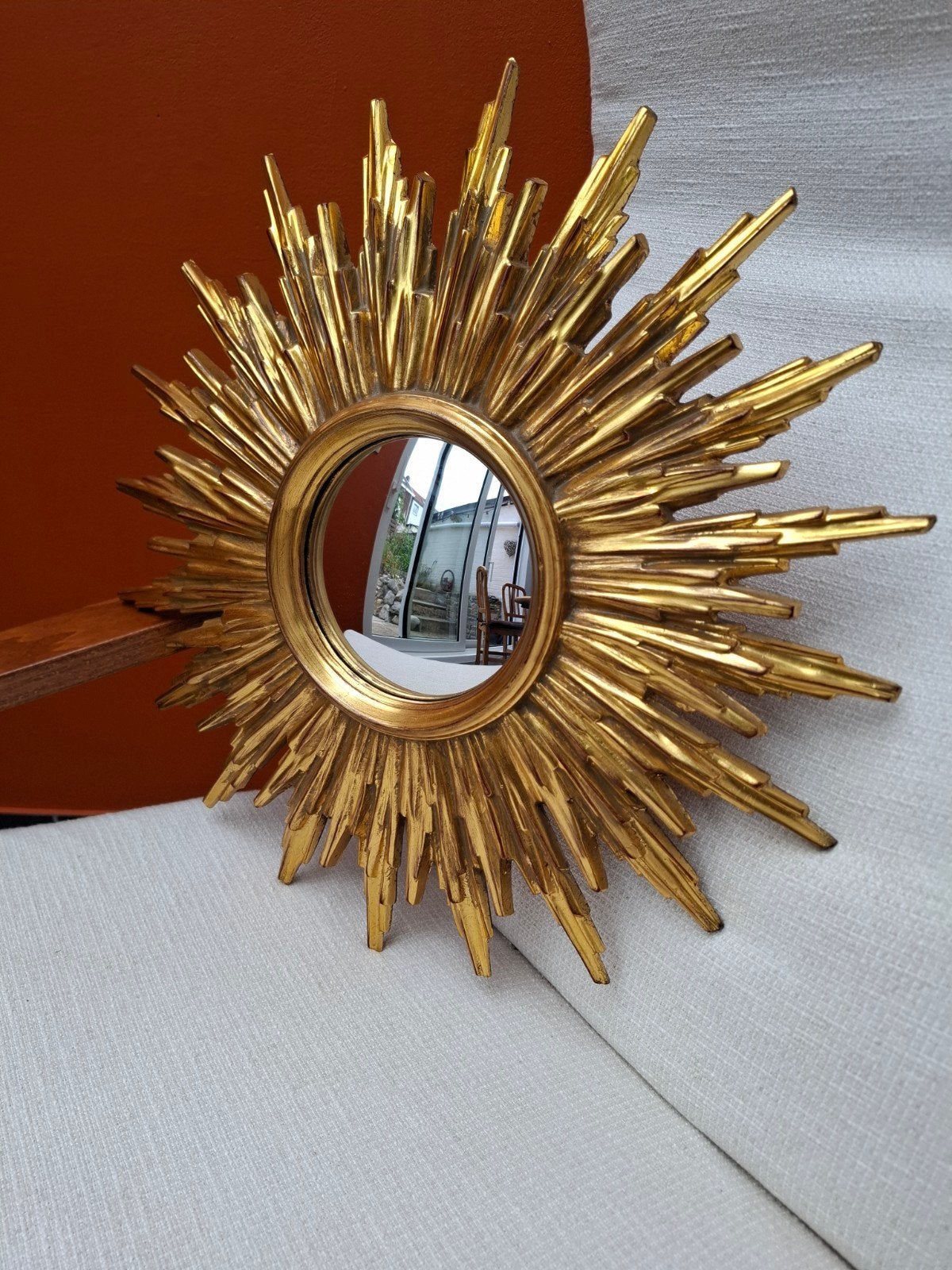 1970- Miroir soleil 48cm avec verre convexe de 15cm, Antiquités & Art