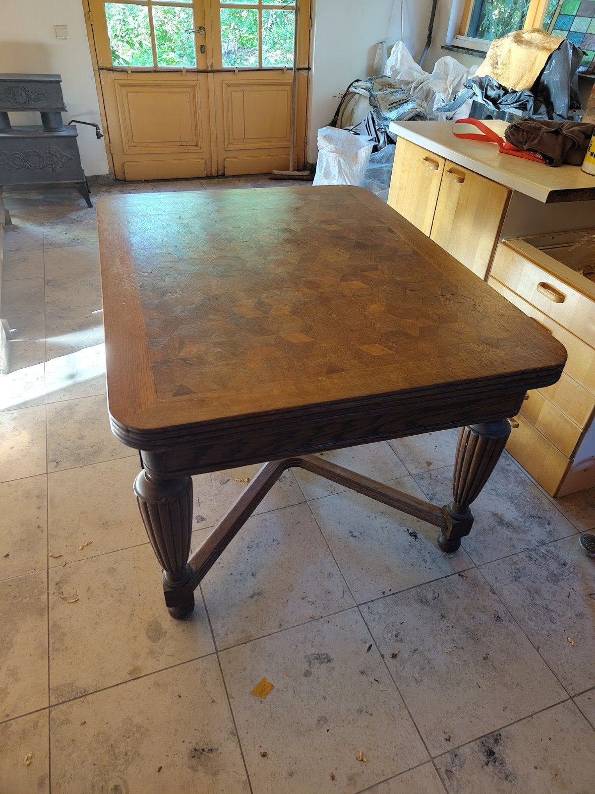 Antieke bolpoot tafel , eik, Ophalen
