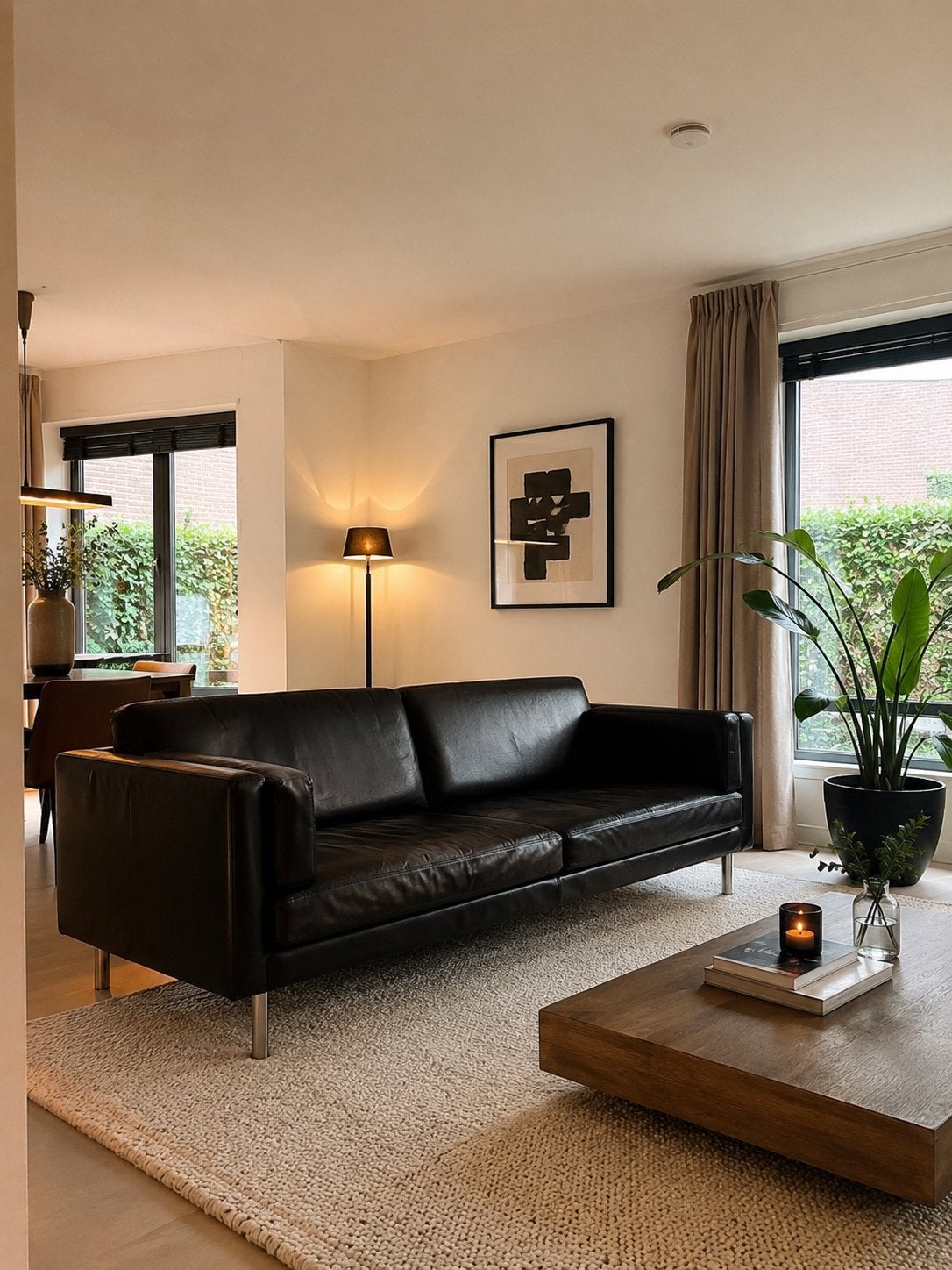 Design zetel zwart leer 3 persoons, Ophalen, Zo goed als nieuw