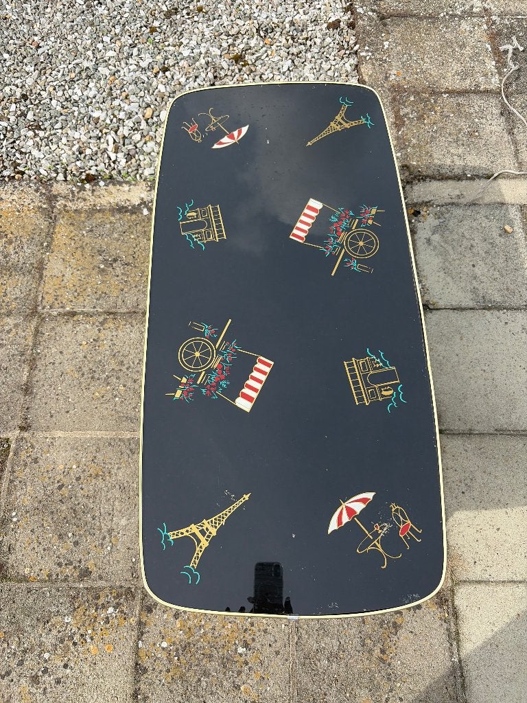 Vintage bijzettafel  rockability  stijl., Huis en Inrichting, Tafels | Bijzettafels, Gebruikt, 75 cm of meer, Ovaal, Hout