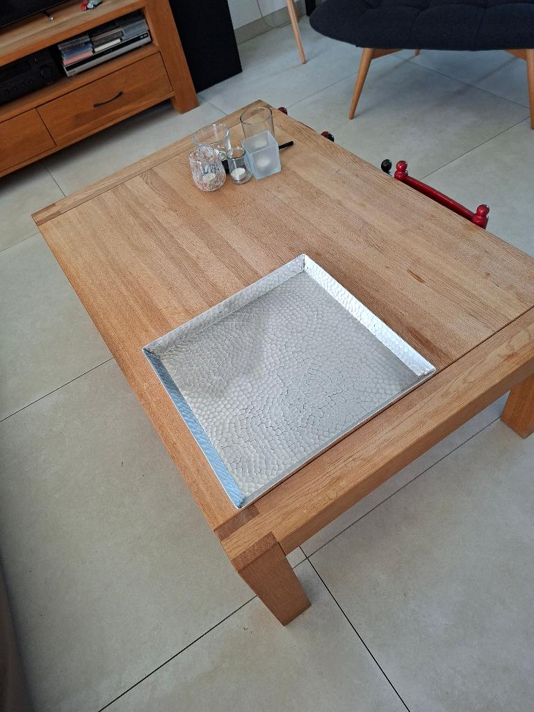 massief eiken salontafel tijdloos design, Ophalen, Gebruikt, 100 tot 150 cm, Eikenhout