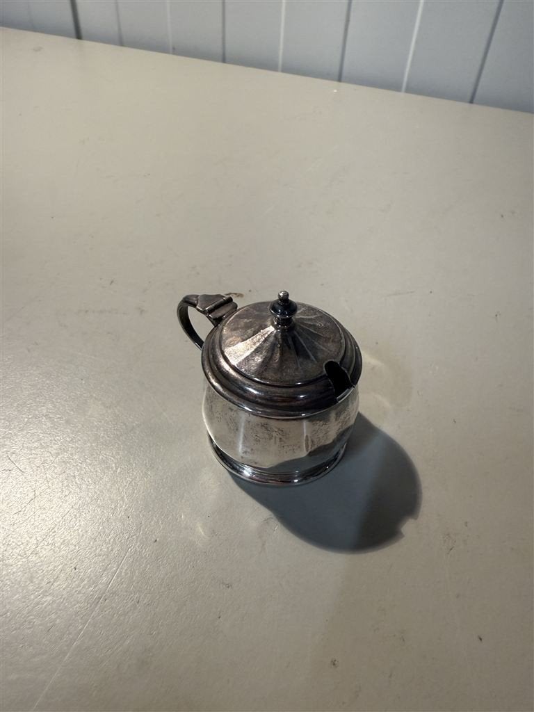Vintage Zilveren Mosterd-/Zoutpot - Kobaltblauw Glas - Zonde, Antiek en Kunst, Antiek | Servies los, Ophalen of Verzenden