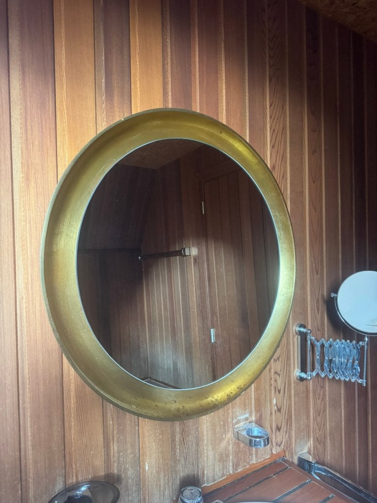 Set van 2 vintage verlichte ronde spiegels - jaren 70, Huis en Inrichting, Woonaccessoires | Spiegels, Ophalen, Gebruikt, Rond