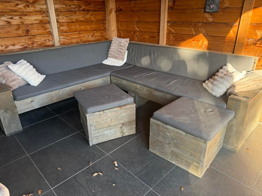 Loungebank in steigerhout, Tuin en Terras, Ophalen, Gebruikt, Bank, Steigerhout