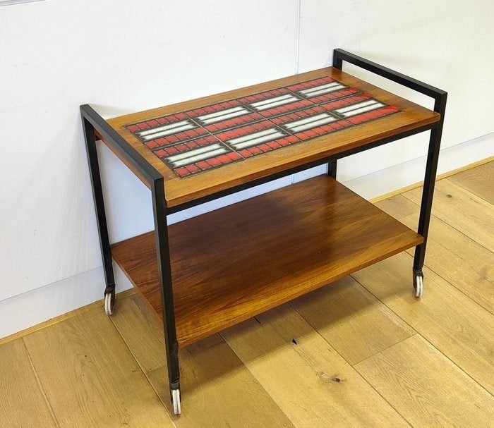 Chariot de service du milieu du siècle, carreaux teak 1960, Enlèvement
