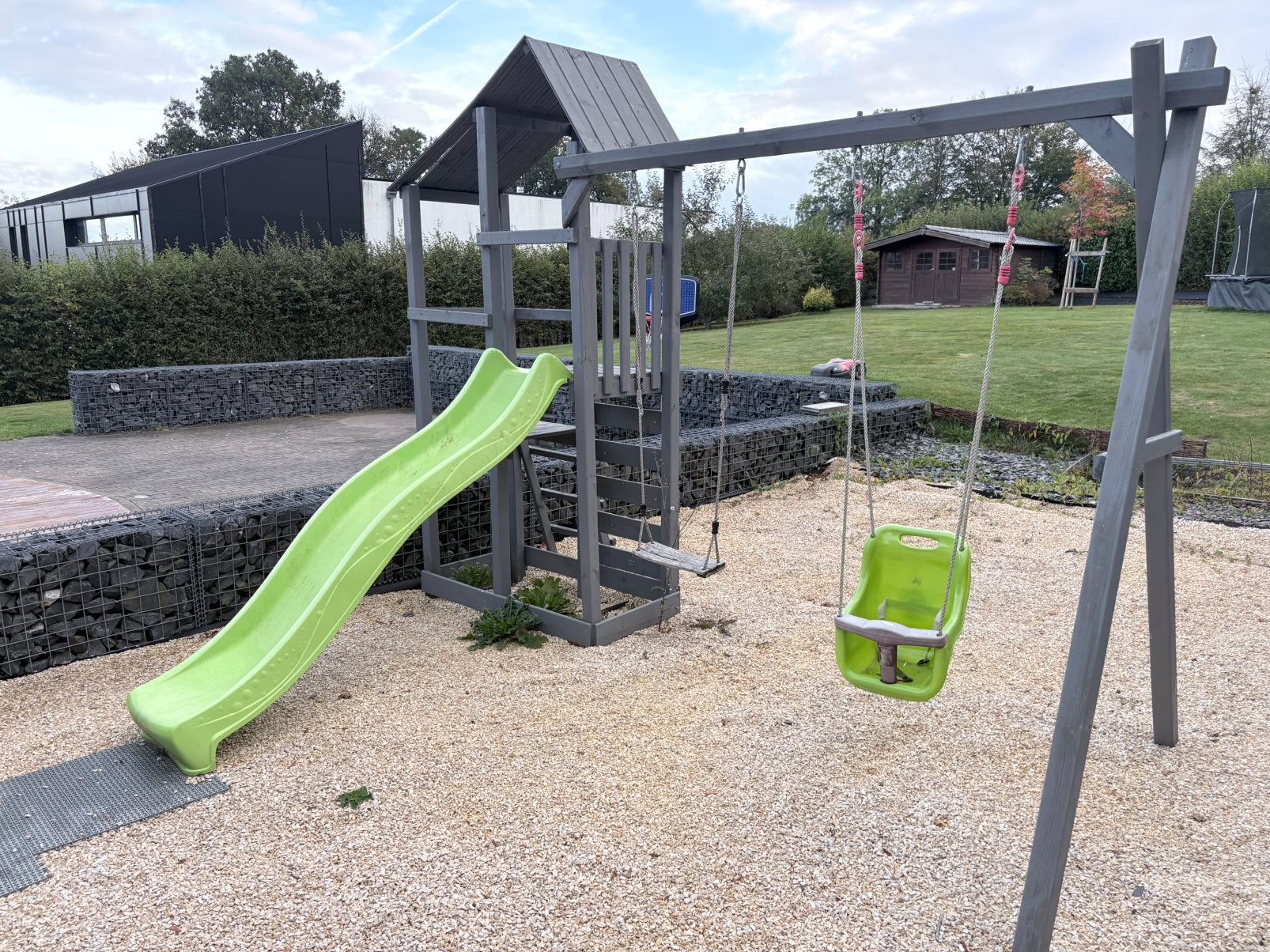 Pleine de jeux avec toboggan et balançoire bois traité, Enlèvement, Utilisé, Toboggan
