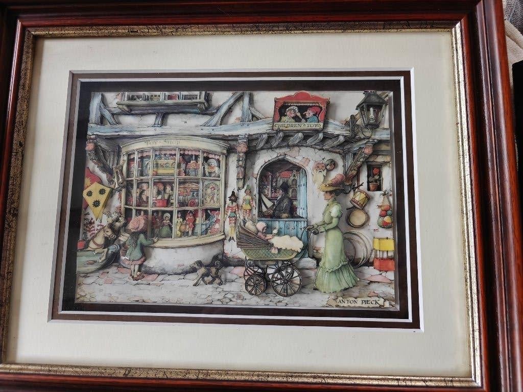 Anton Pieck 3D Paper Cut Framed Children’s Toy Store 23x16cm, Antiquités & Art, Enlèvement ou Envoi